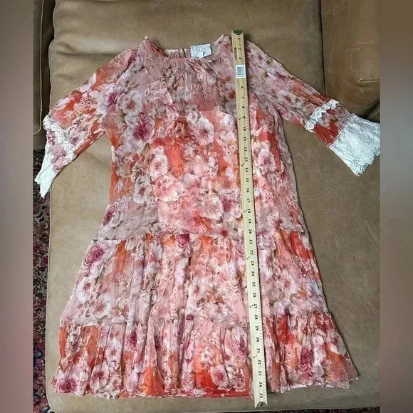 Johnny Was Yours Truly Silk Floral Mini Dress Lace Trim Sz Medium MSRP $410 - Picture 6 of 14